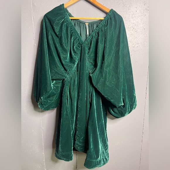 FREE PEOPLE PORTIA EMERALD GREEN VELVET DRESS XL - Picture 3 of 9